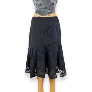 Y2K Lace Paneled Skirt Asymmetric Midi GothIc Dark Regency Romantic Size 8P
